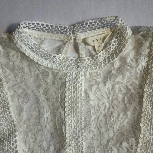 Adiva Cream Lace Western Blouse Rodeo Cowgirl Top Boho Prairie Romantic Size M - Picture 3 of 8